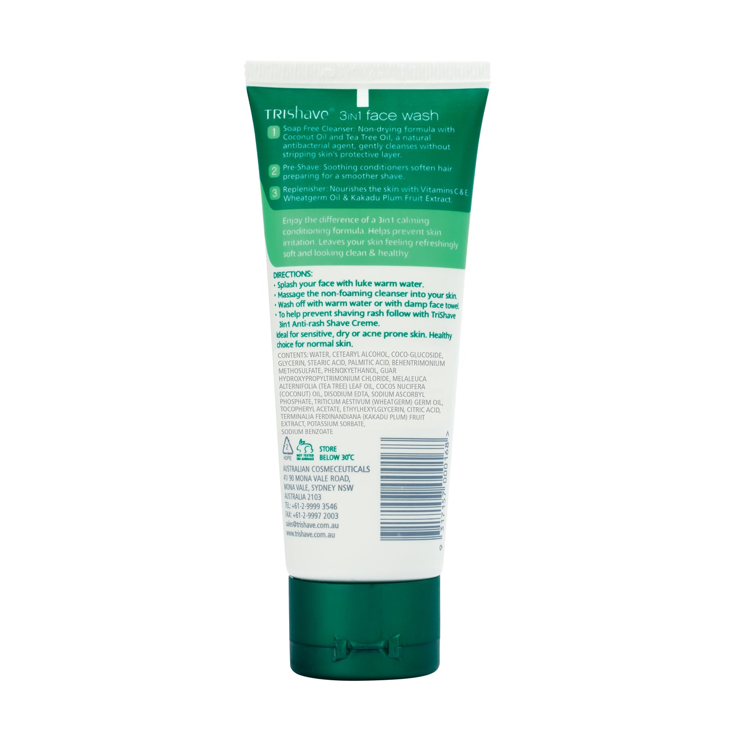 TriShave 3in1 Tea Tree Vitamin C+E Face Wash - Men 100g